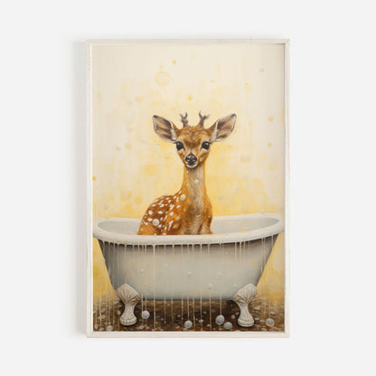 Deer Bath Time Art, Vintage Forest Animal Nursery Decor - WildfieldPrints