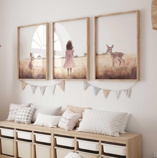 Deer & Bunny Nursery Decor, Animal Prints, Bunny Wall Art, Girls Room - WildfieldPrints