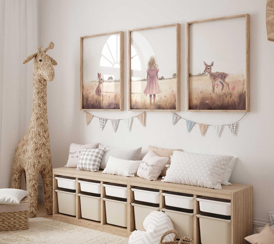 Deer & Bunny Prints, Forest Animal Nursery Decor, Rabbit Wall Art - WildfieldPrints