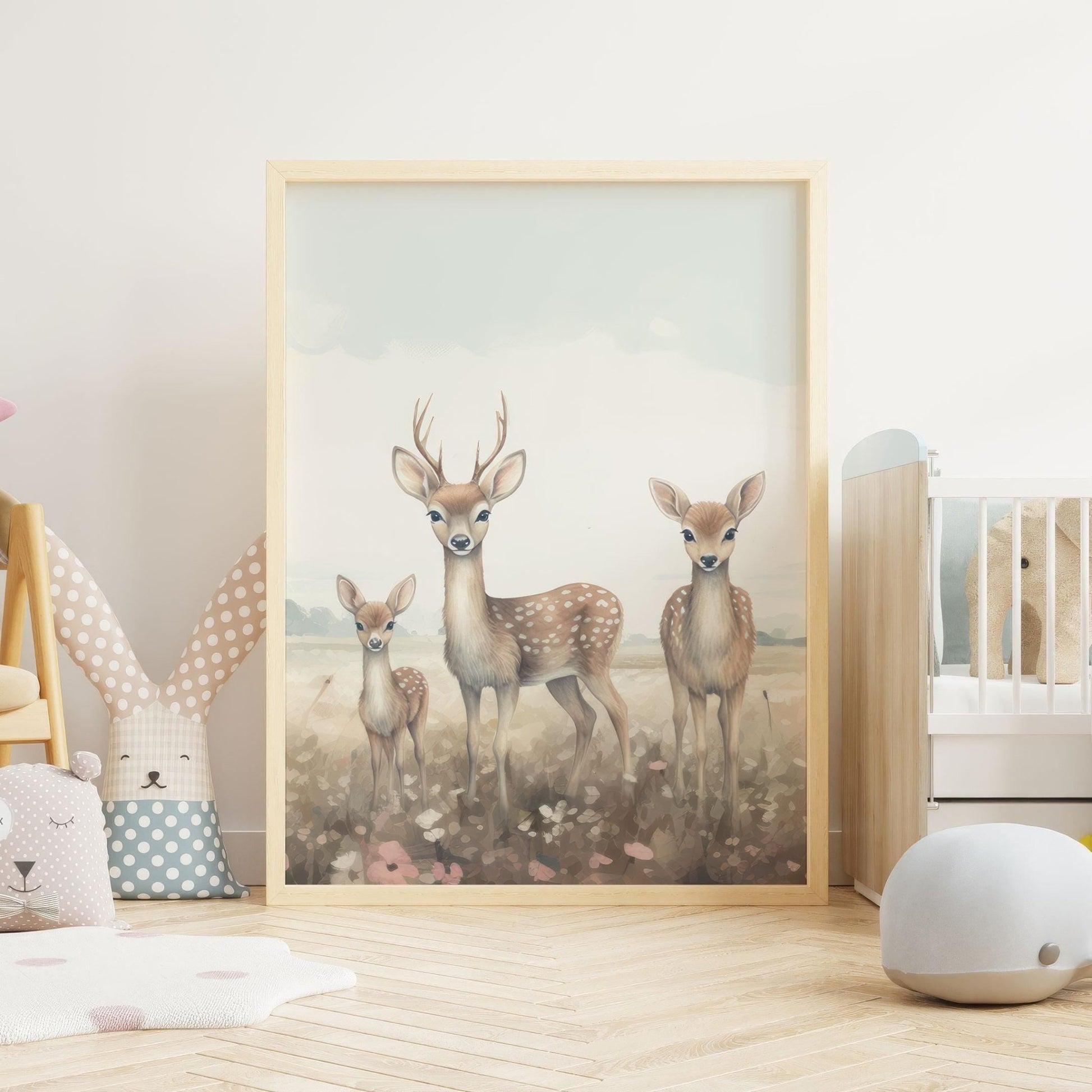 Deer Family Print, Forest Animal Decor, Rustic Nursery Wall Art - WildfieldPrints