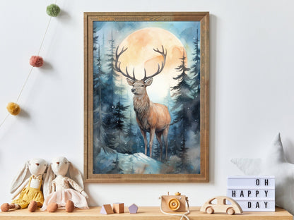 Deer Nursery Art, Watercolor Forest Animal Wall Decor, Kids Room Decor - WildfieldPrints