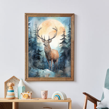 Deer Nursery Art, Watercolor Forest Animal Wall Decor, Kids Room Decor - WildfieldPrints