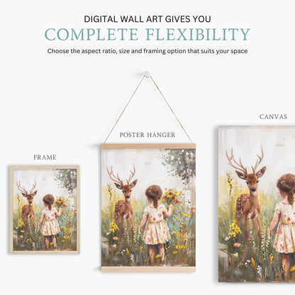 Deer Nursery Art, Wildflower Wall Decor, Forest Animals for Girls - WildfieldPrints