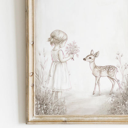 Deer Nursery Decor, Pencil Sketch Wall Art, Vintage Animal Print - WildfieldPrints