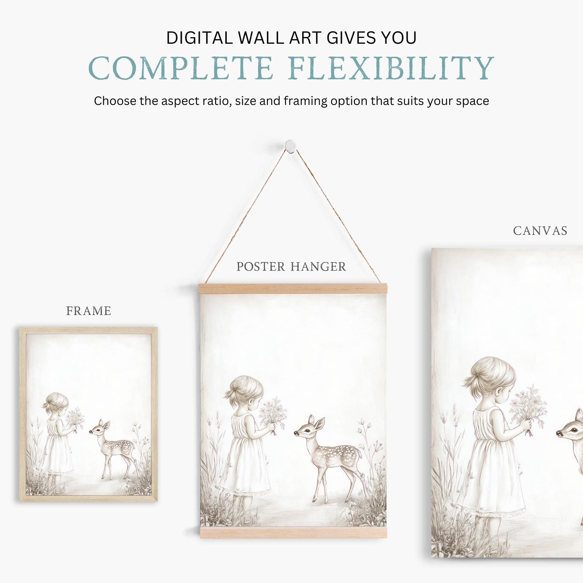 Deer Nursery Decor, Pencil Sketch Wall Art, Vintage Animal Print - WildfieldPrints
