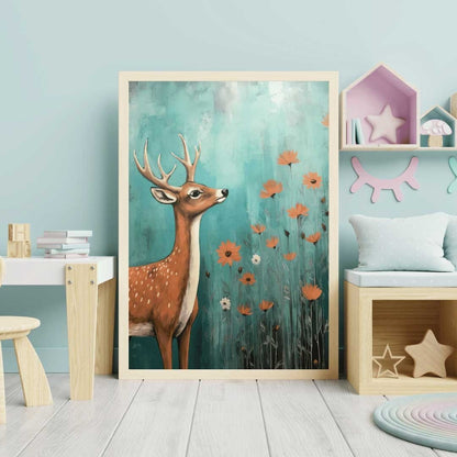 Deer Nursery Decor, Vintage Animal Painting, Cute Girls Room Art - WildfieldPrints
