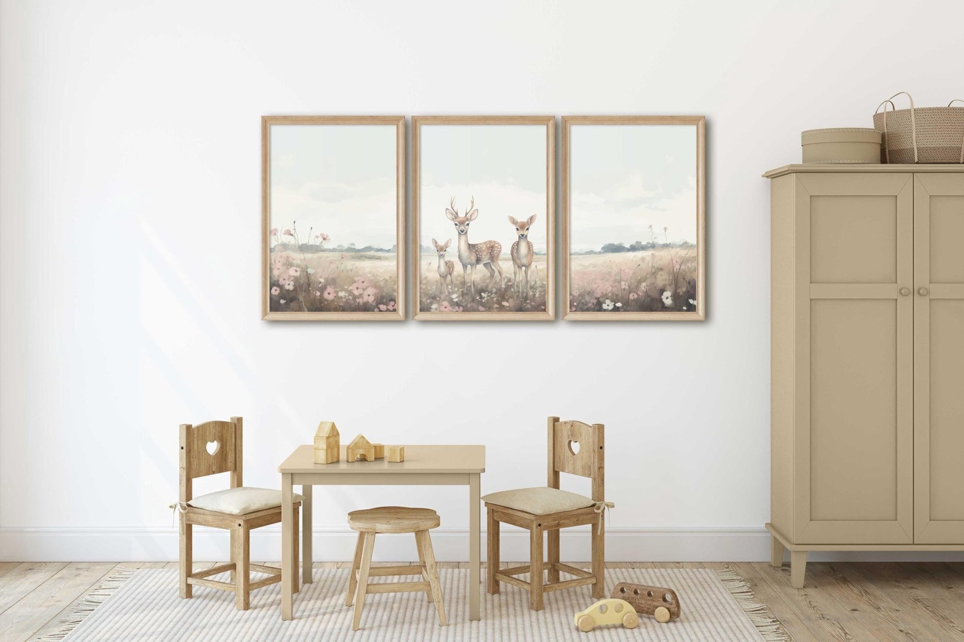 Deer Nursery Prints, Forest Animal Decor, Family of Three - WildfieldPrints