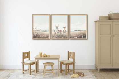 Deer Nursery Prints, Forest Animal Decor, Family of Three - WildfieldPrints