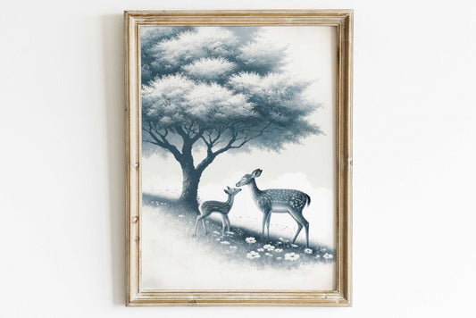 Deer Nursery Prints, Forest Animal Wall Decor, Sage Green Art - WildfieldPrints