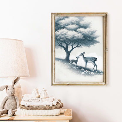 Deer Nursery Prints, Forest Animal Wall Decor, Sage Green Art - WildfieldPrints