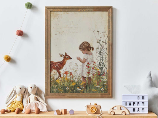 Deer Nursery Wall Art, Animal Nursery Print, Forest Animals, Deer Nursery Decor, Wildflower Girl Room, Deer Kids, Printable Girl Wall Art - My Store