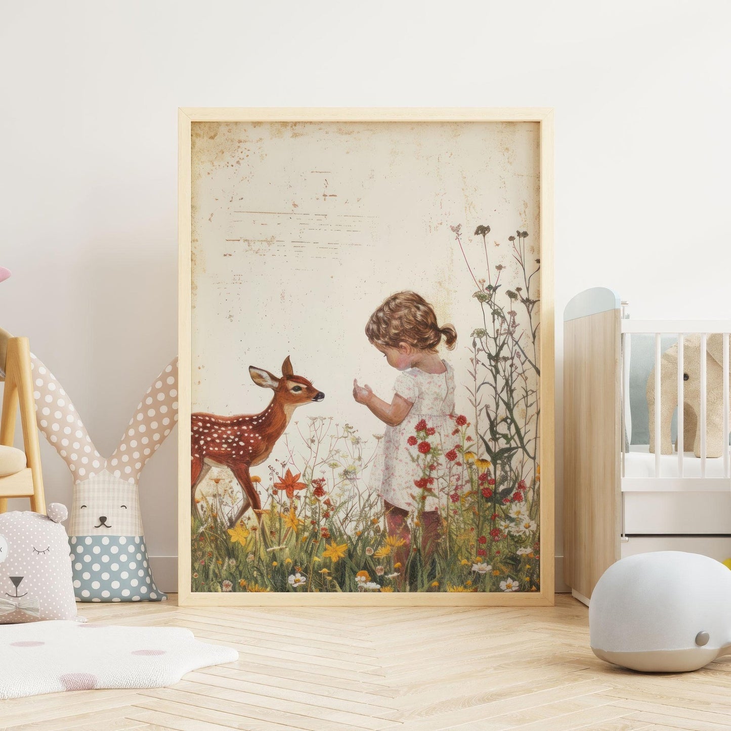 Deer Nursery Wall Art, Animal Nursery Print, Forest Animals, Deer Nursery Decor, Wildflower Girl Room, Deer Kids, Printable Girl Wall Art - My Store