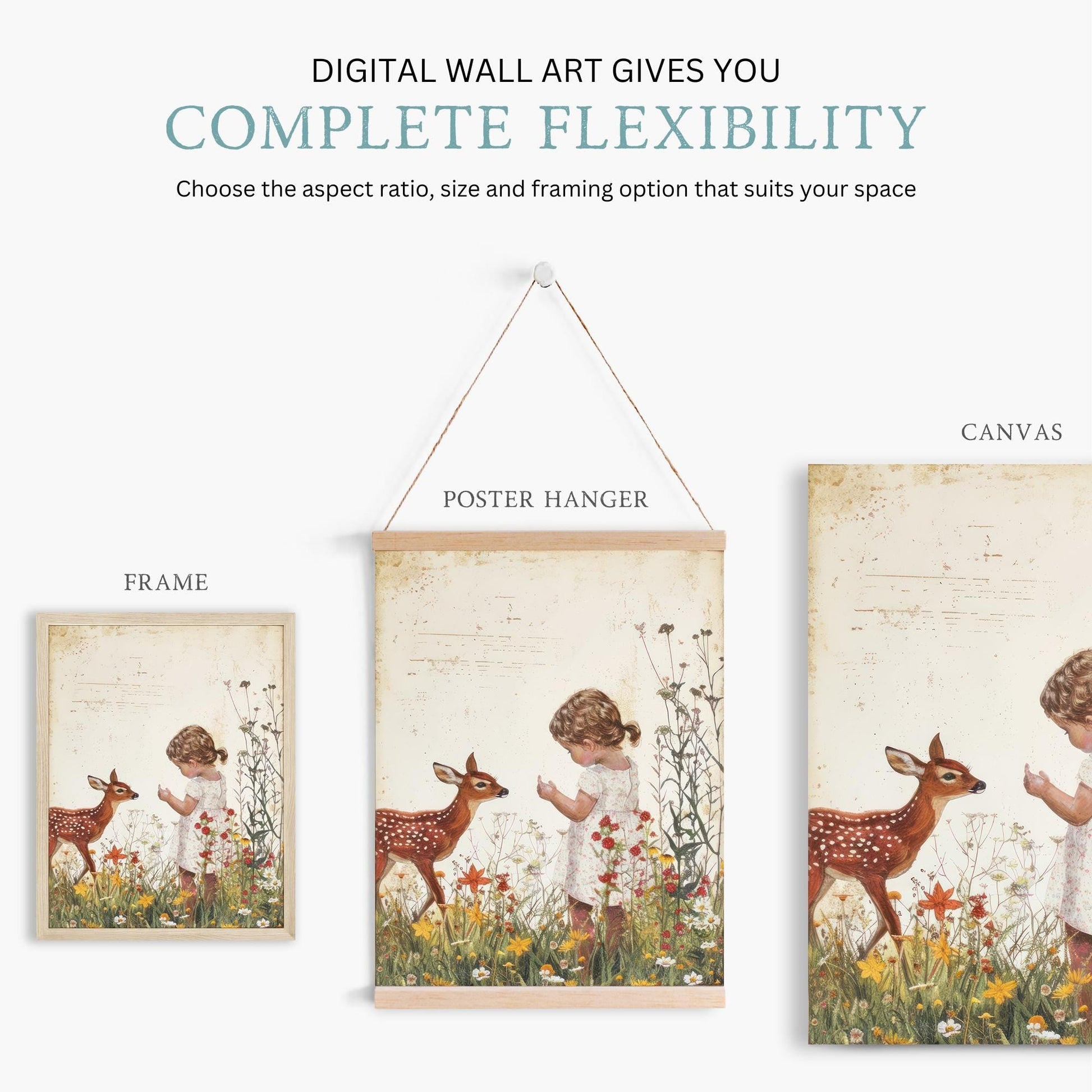 Deer Nursery Wall Art, Animal Nursery Print, Forest Animals, Deer Nursery Decor, Wildflower Girl Room, Deer Kids, Printable Girl Wall Art - My Store