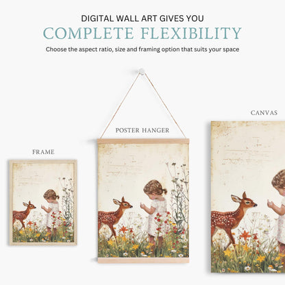 Deer Nursery Wall Art, Animal Nursery Print, Forest Animals, Deer Nursery Decor, Wildflower Girl Room, Deer Kids, Printable Girl Wall Art - My Store