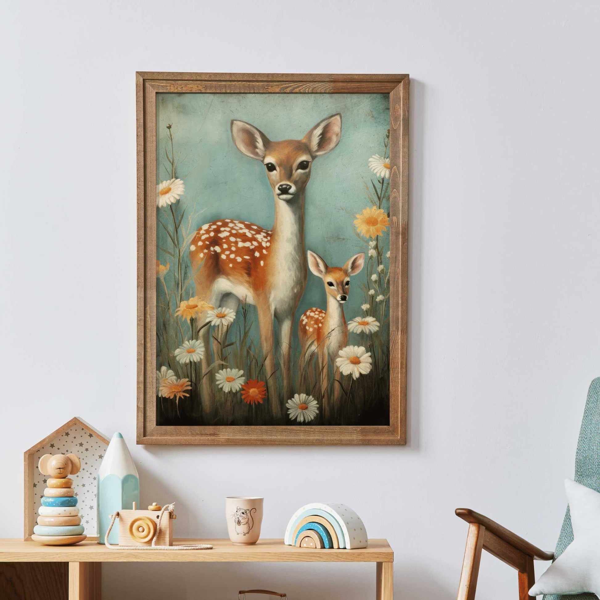 Deer Nursery Wall Art, Vintage Forest Animal Decor, Kids Room Accent - WildfieldPrints