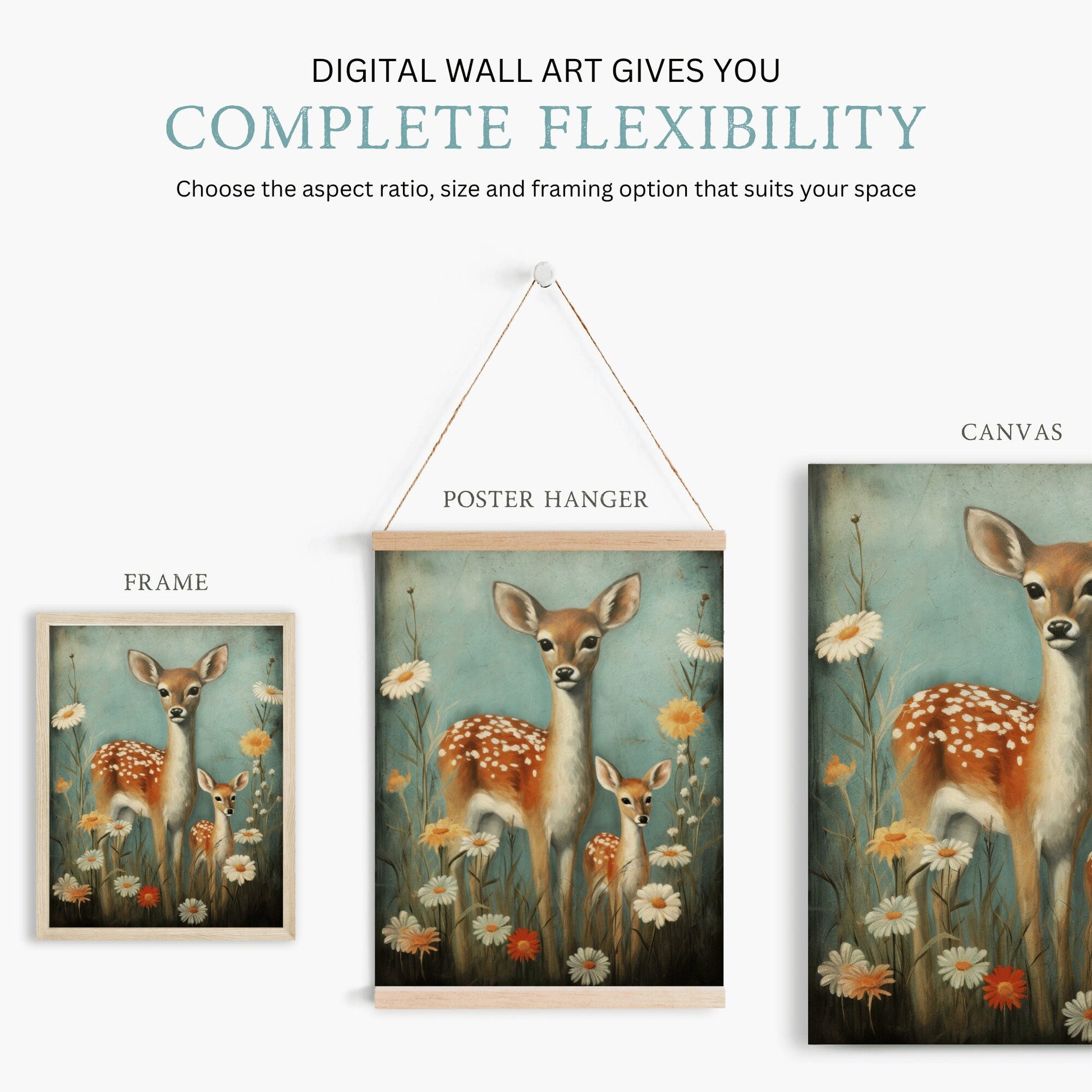 Deer Nursery Wall Art, Vintage Forest Animal Decor, Kids Room Accent - WildfieldPrints