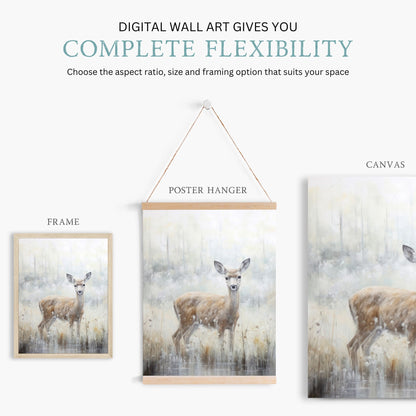 Deer Wall Art, Fawn in Field, Vintage Woodland Decor, Landscape Print - WildfieldPrints