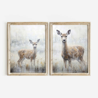 Deer Wall Art, Fawn in Field, Vintage Woodland Decor, Landscape Print - WildfieldPrints