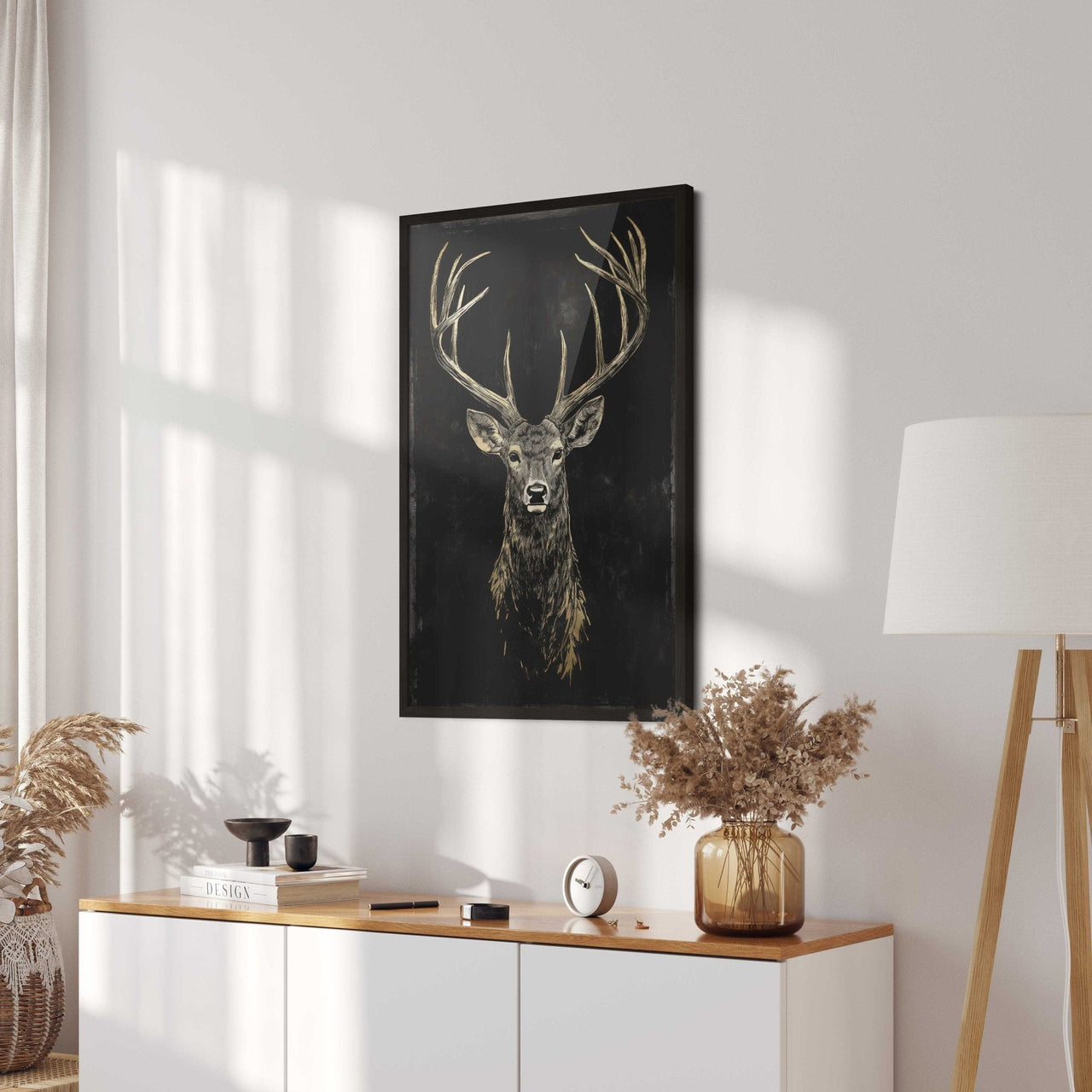 Gold Deer Wall Art – Animal Living Room Print