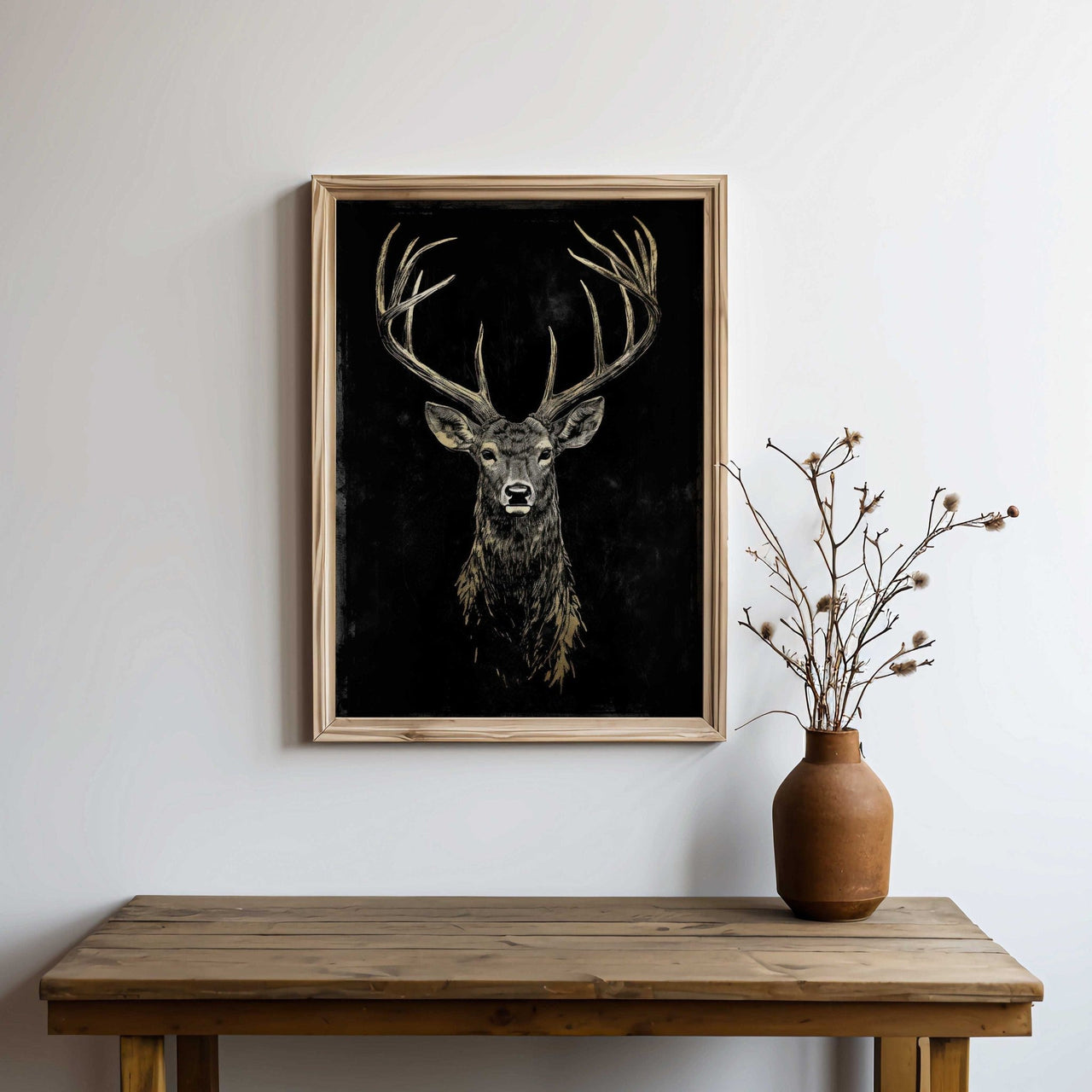 Gold Deer Wall Art – Animal Living Room Print