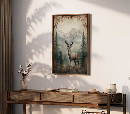 Deer Wall Art, Rustic Forest Decor, Vintage Animal Print - WildfieldPrints