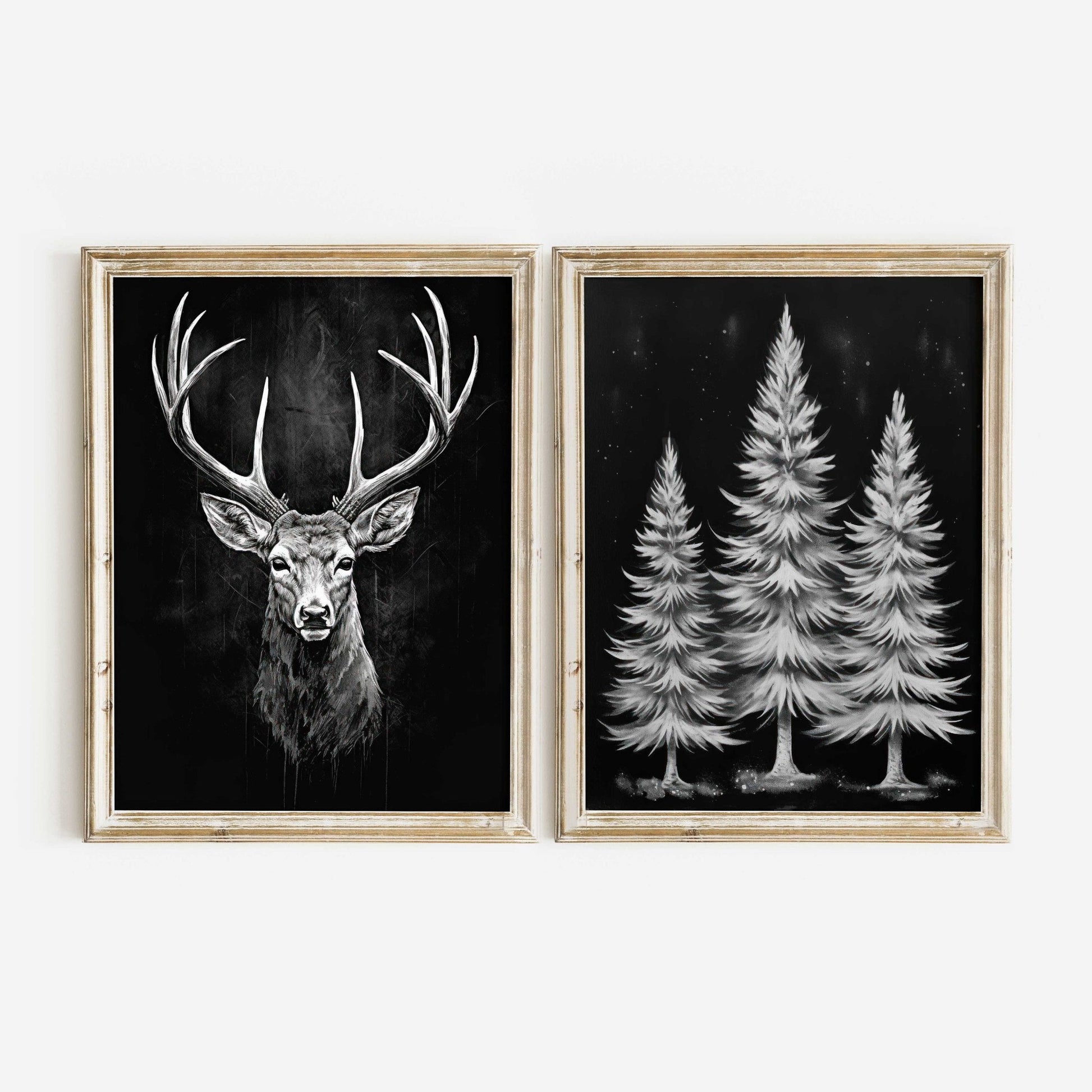 Deer Wall Art, Vintage Animal Decor, Modern Farmhouse Style - WildfieldPrints