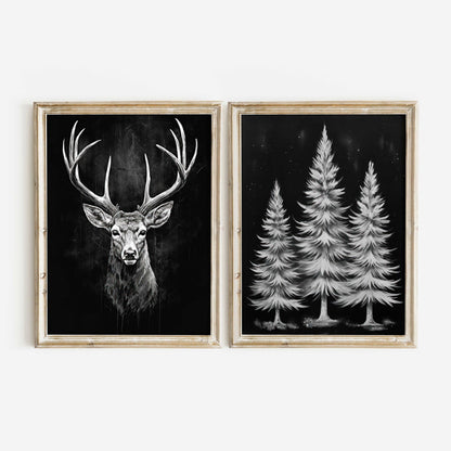 Deer Wall Art, Vintage Animal Decor, Modern Farmhouse Style - WildfieldPrints