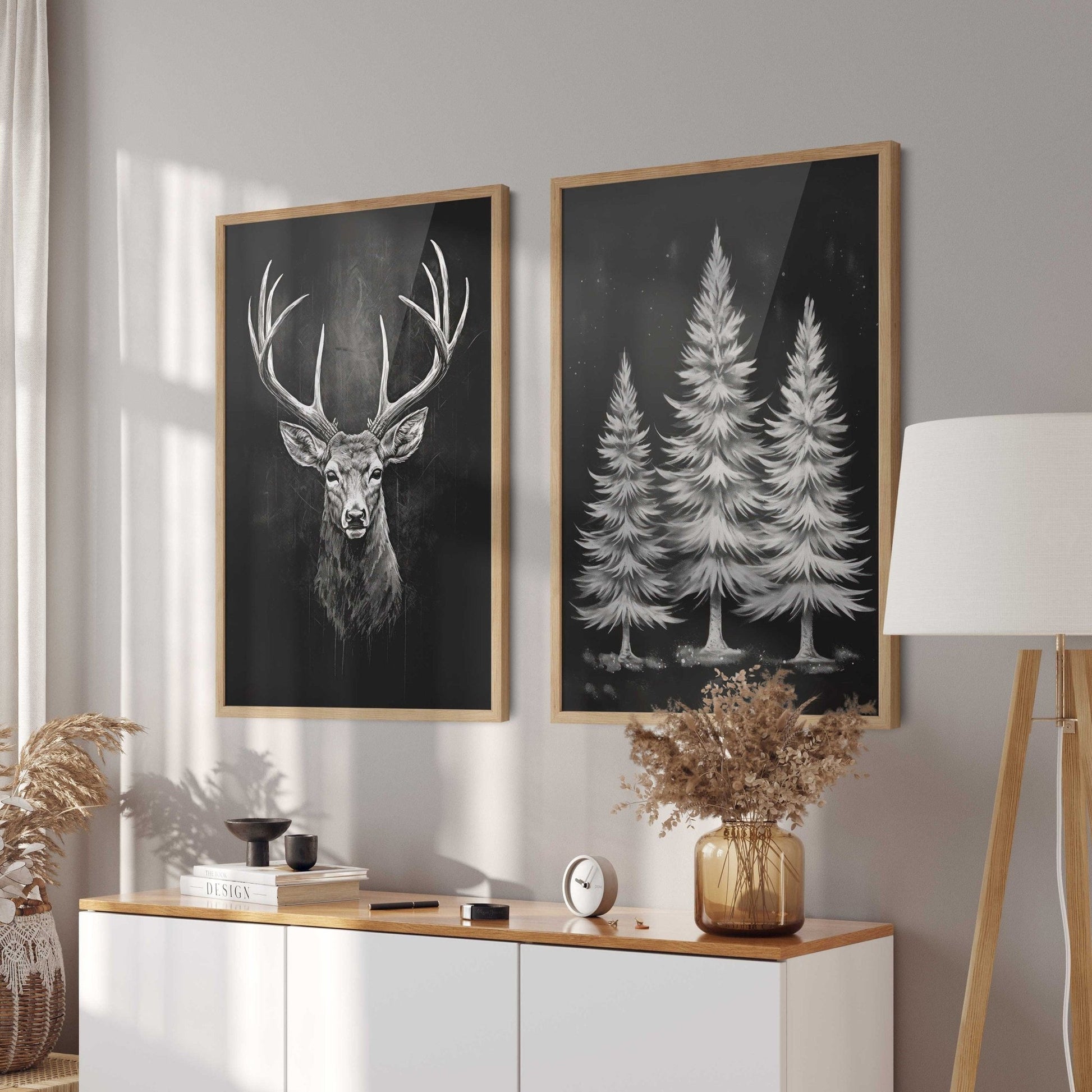 Deer Wall Art, Vintage Animal Decor, Modern Farmhouse Style - WildfieldPrints