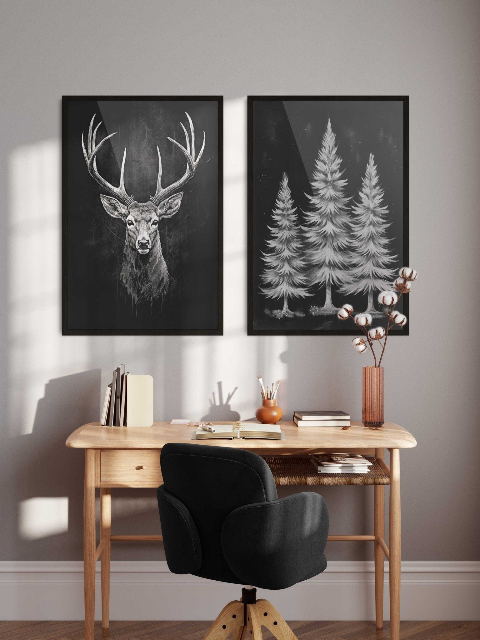 Deer Wall Art, Vintage Animal Decor, Modern Farmhouse Style - WildfieldPrints