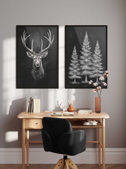 Deer Wall Art, Vintage Animal Decor, Modern Farmhouse Style - WildfieldPrints