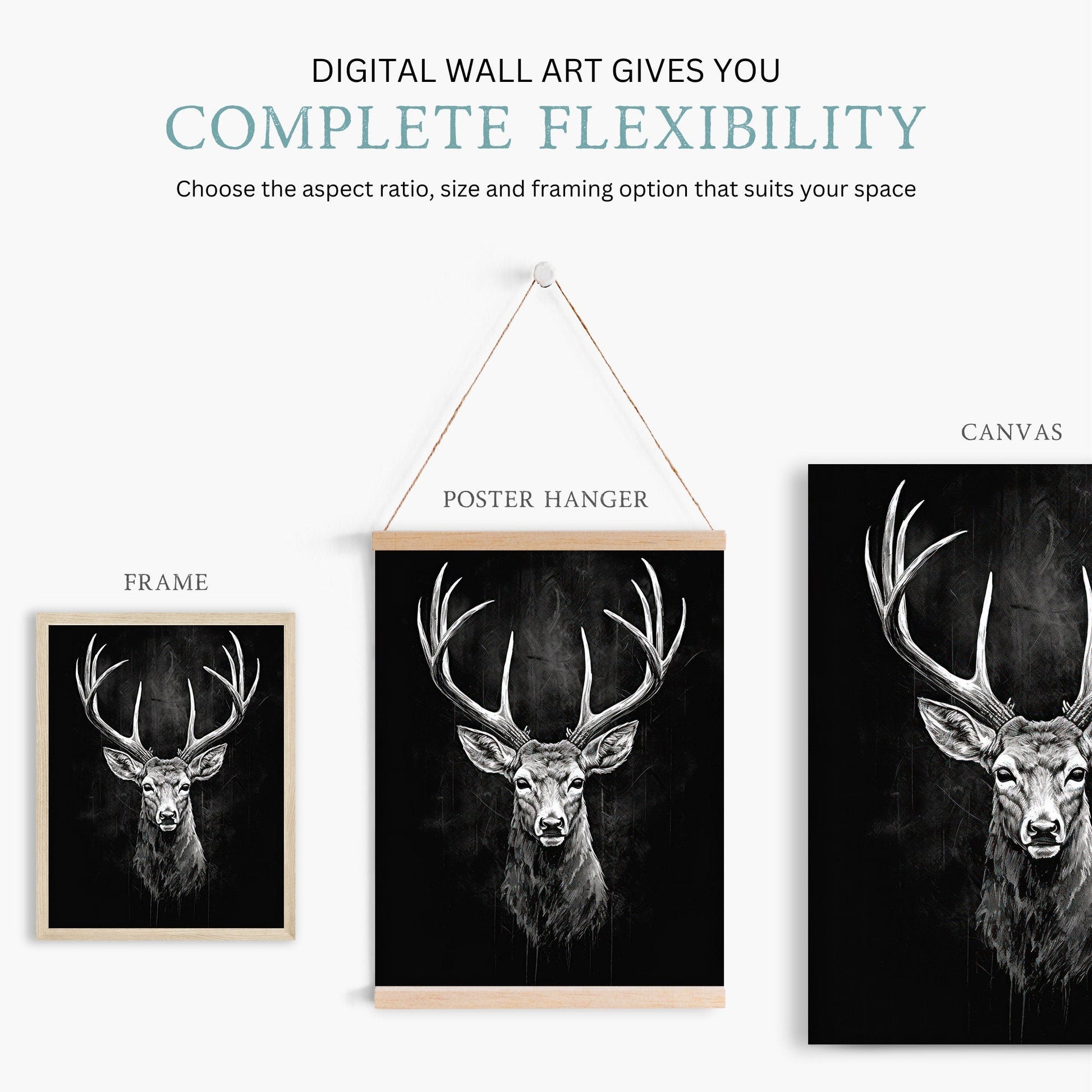 Deer Wall Art, Vintage Animal Decor, Modern Farmhouse Style - WildfieldPrints
