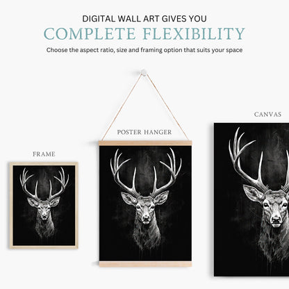 Deer Wall Art, Vintage Animal Decor, Modern Farmhouse Style - WildfieldPrints