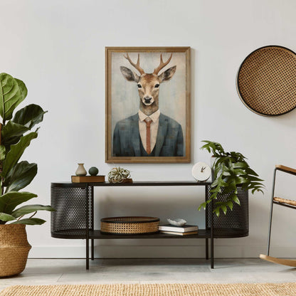 Deer Wall Art, Whimsical Animal Portrait, Vintage Woodland Decor - WildfieldPrints