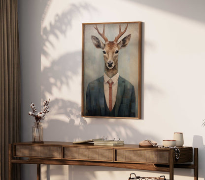 Deer Wall Art, Whimsical Animal Portrait, Vintage Woodland Decor - WildfieldPrints