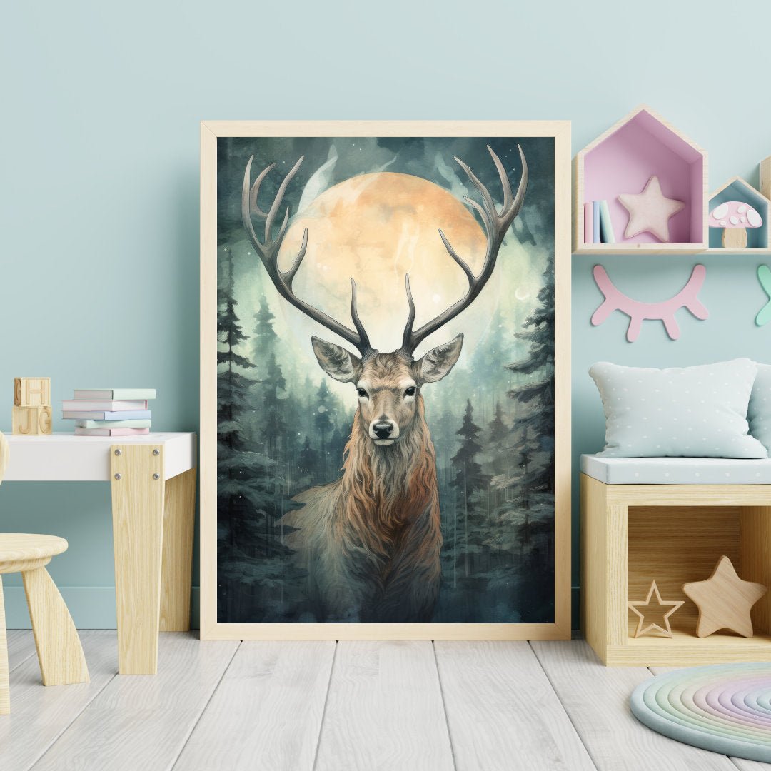 Deer Wall Art, Woodland Nursery Decor, Forest Animal Print - WildfieldPrints
