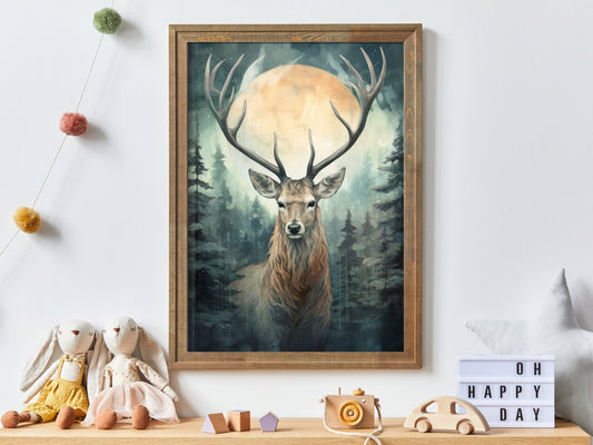 Deer Wall Art, Woodland Nursery Decor, Forest Animal Print - WildfieldPrints