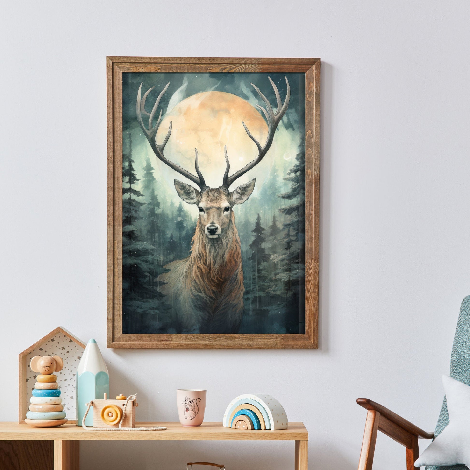 Deer Wall Art, Woodland Nursery Decor, Forest Animal Print - WildfieldPrints
