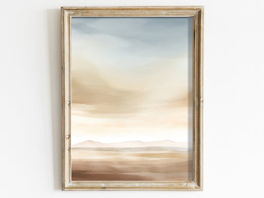 Desert Wall Art, Semi - Abstract Watercolor Print, Blue - Beige - Brown Tones - WildfieldPrints
