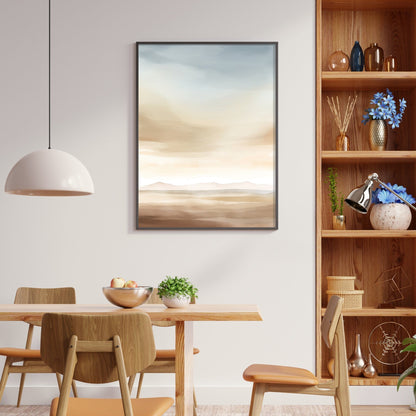 Desert Wall Art, Semi - Abstract Watercolor Print, Blue - Beige - Brown Tones - WildfieldPrints