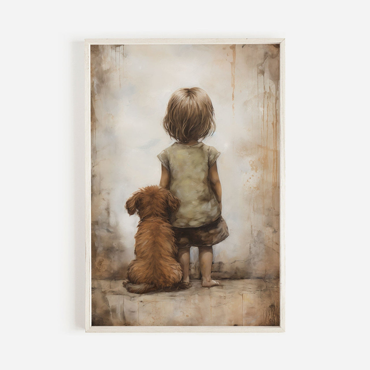 Vintage Girl and Puppy Wall Art – Animal Nursery Print for Girls