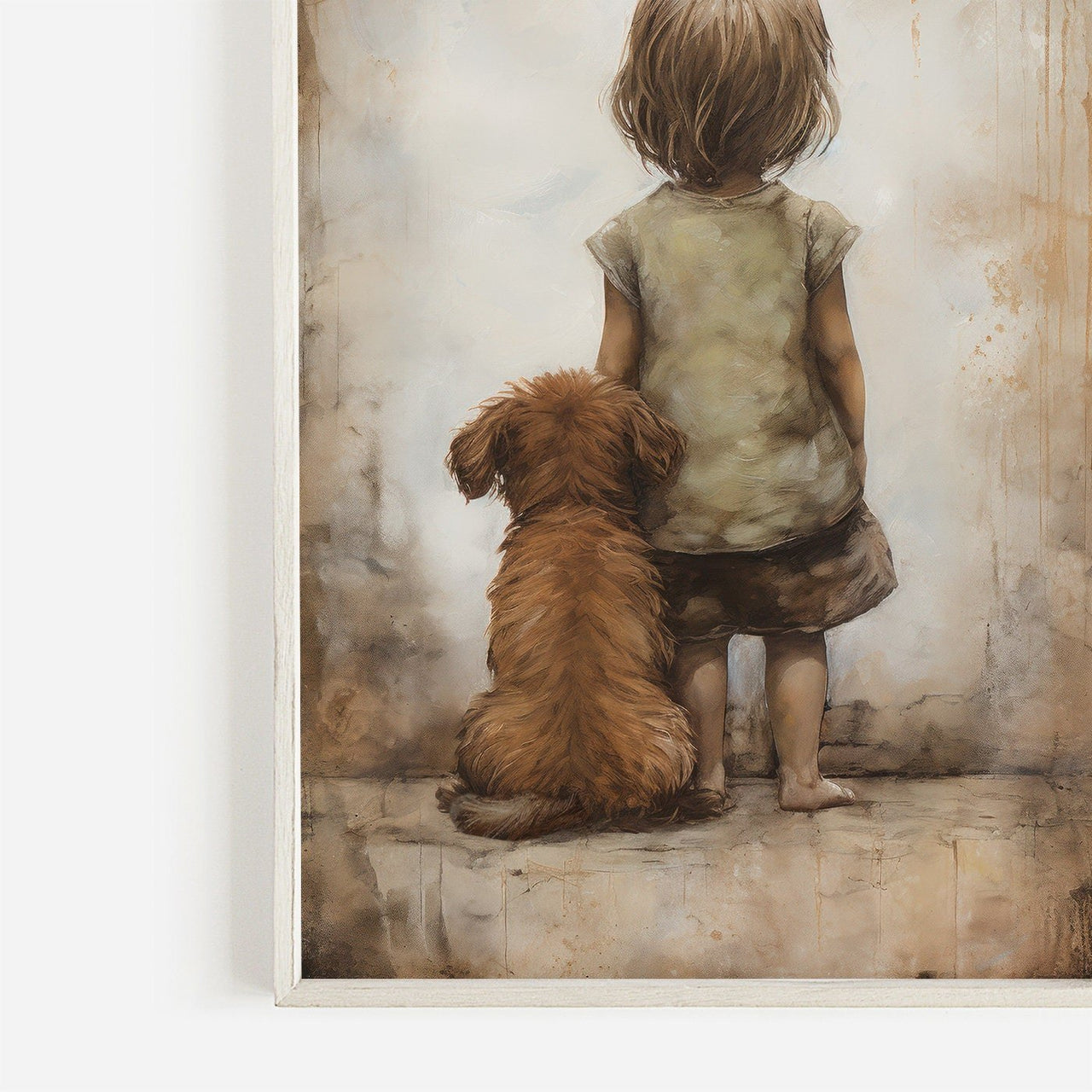 Vintage Girl and Puppy Wall Art – Animal Nursery Print for Girls