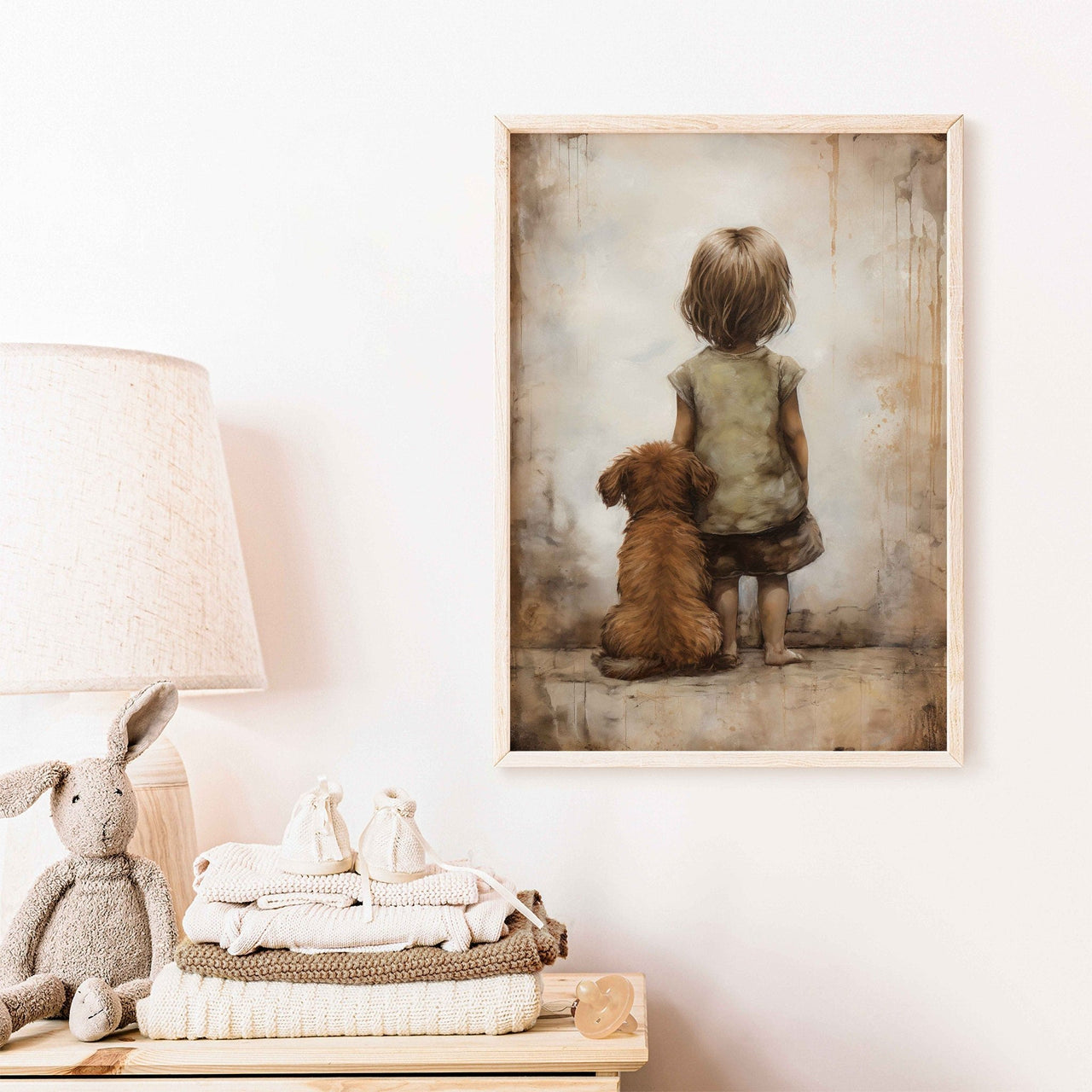 Vintage Girl and Puppy Wall Art – Animal Nursery Print for Girls