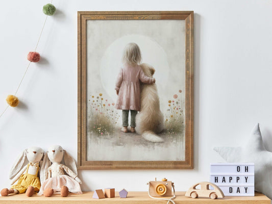 Dog Nursery Decor, Golden Retriever Wall Art, Cute Kids Room Decor - WildfieldPrints