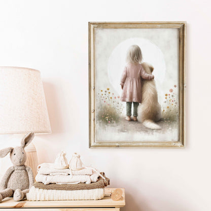 Dog Nursery Decor, Golden Retriever Wall Art, Cute Kids Room Decor - WildfieldPrints