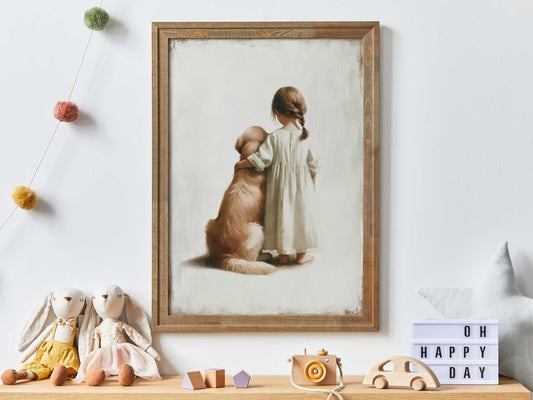 Dog Nursery Decor, Golden Retriever Wall Art, Girls Room Print - WildfieldPrints