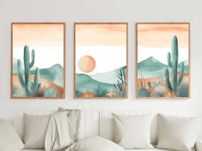Dramatic Desert Dusk Watercolor Art, Landscape Decor Trio - WildfieldPrints