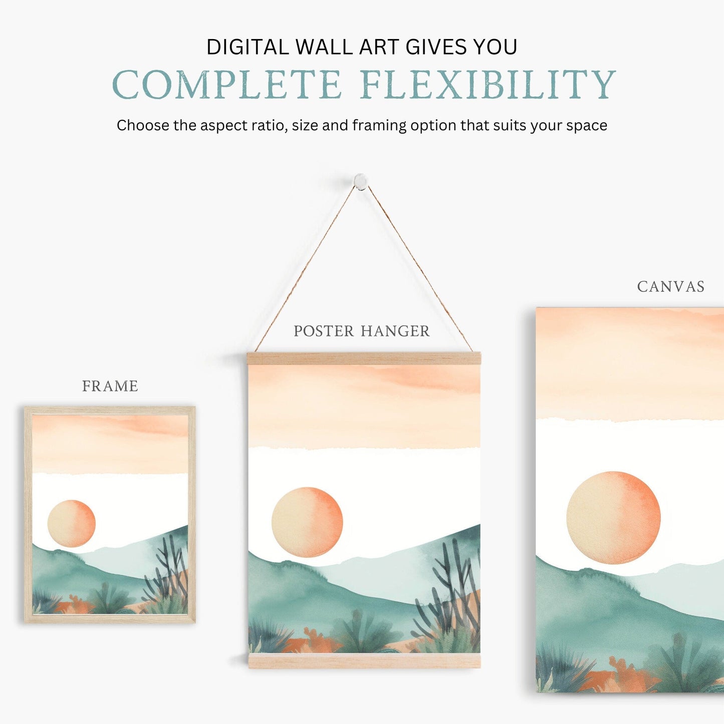 Dramatic Desert Dusk Watercolor Art, Landscape Decor Trio - WildfieldPrints