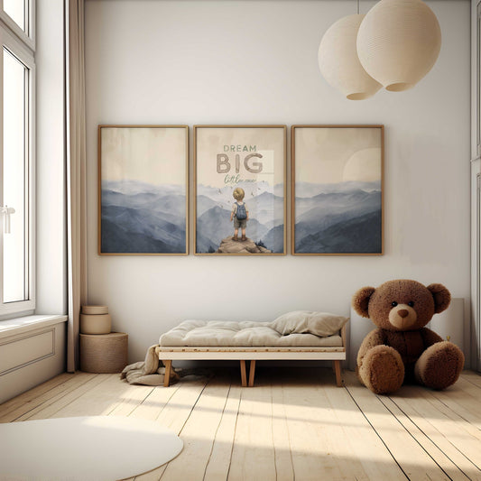 Blonde Boy Adventure Wall Art – Vintage Boys Room Print • Set of 3