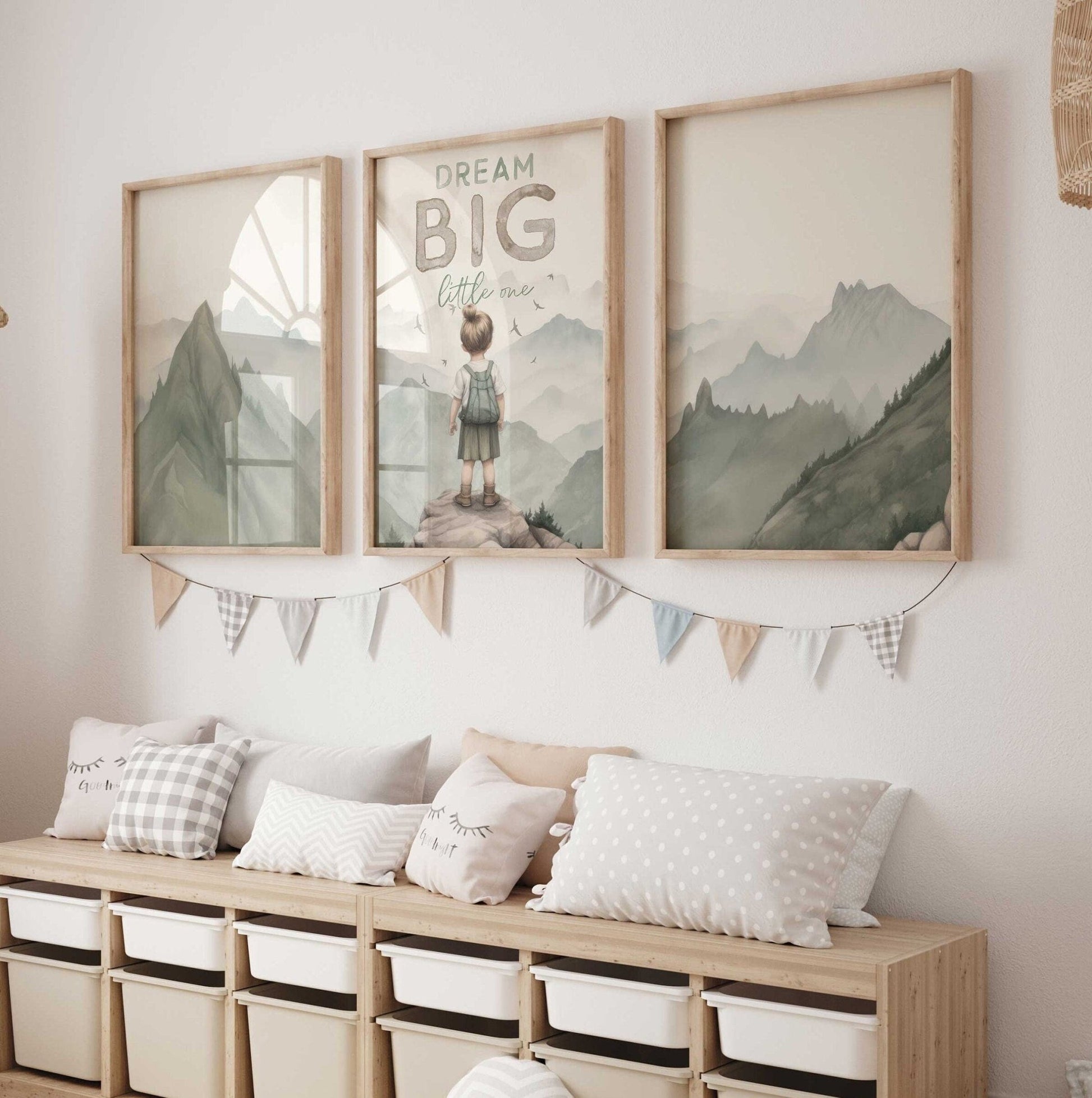 Dream Big Little One Art, Nursery Quote Wall Decor, Adventure Theme - WildfieldPrints