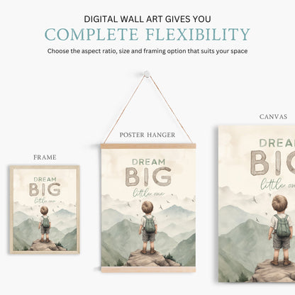 Dream Big Little One, Boy Nursery Quote Art, Adventure Room Decor - WildfieldPrints